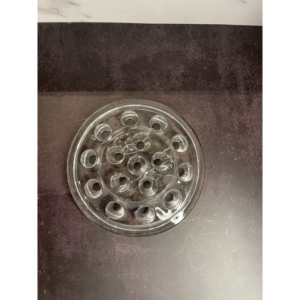 Vintage Clear Glass Flower Frog 5"‎ with 16 Holes